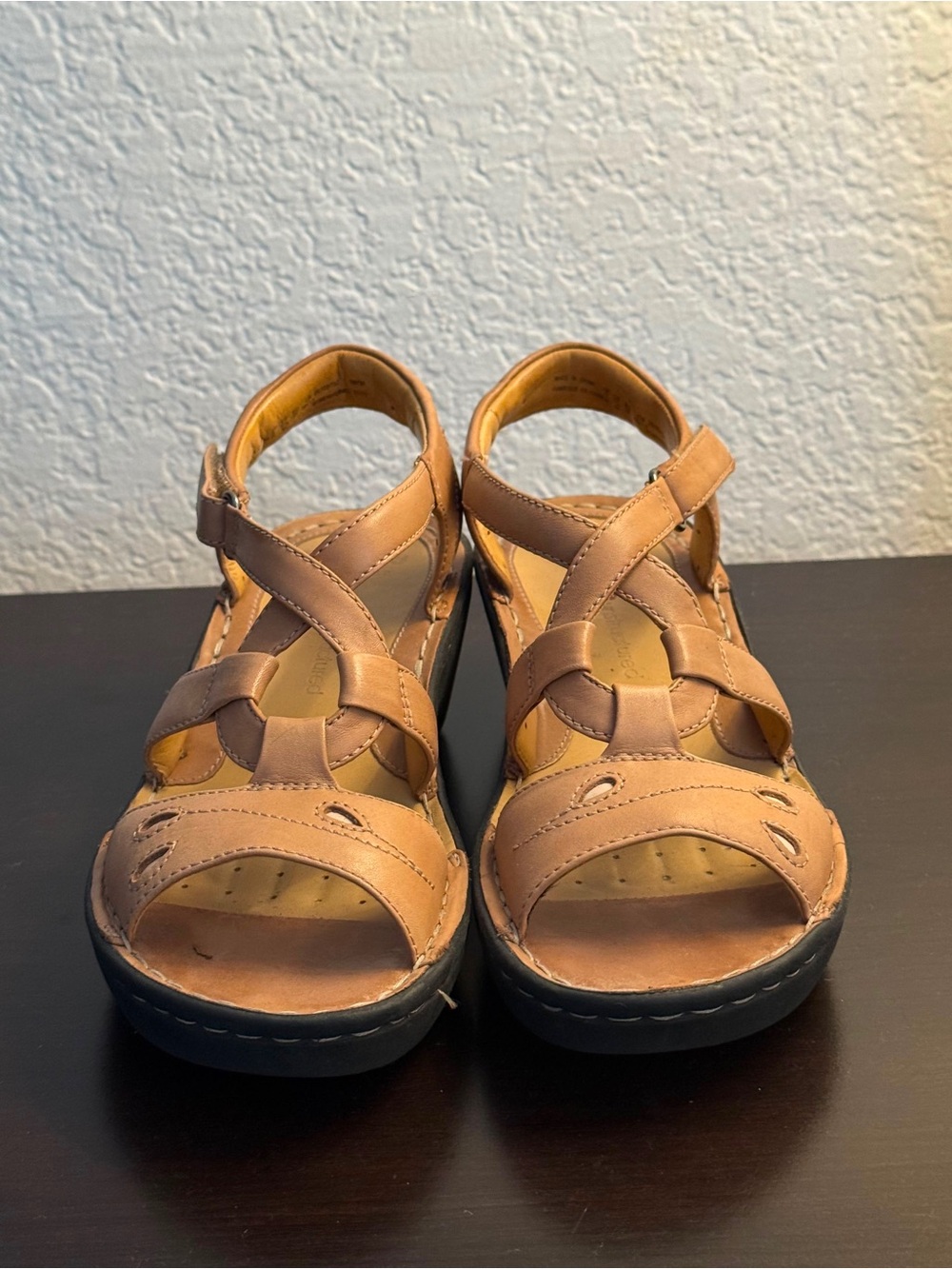 Clarks Unstructured Jolene Leather Wedge Sandals Tan Comfort Shoes 7.5M